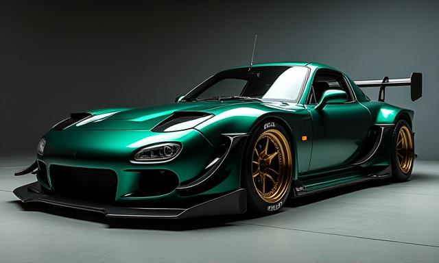 ヒスイチューニング製のワイドボディキットとカスタム塗装が施されたスポーツカー