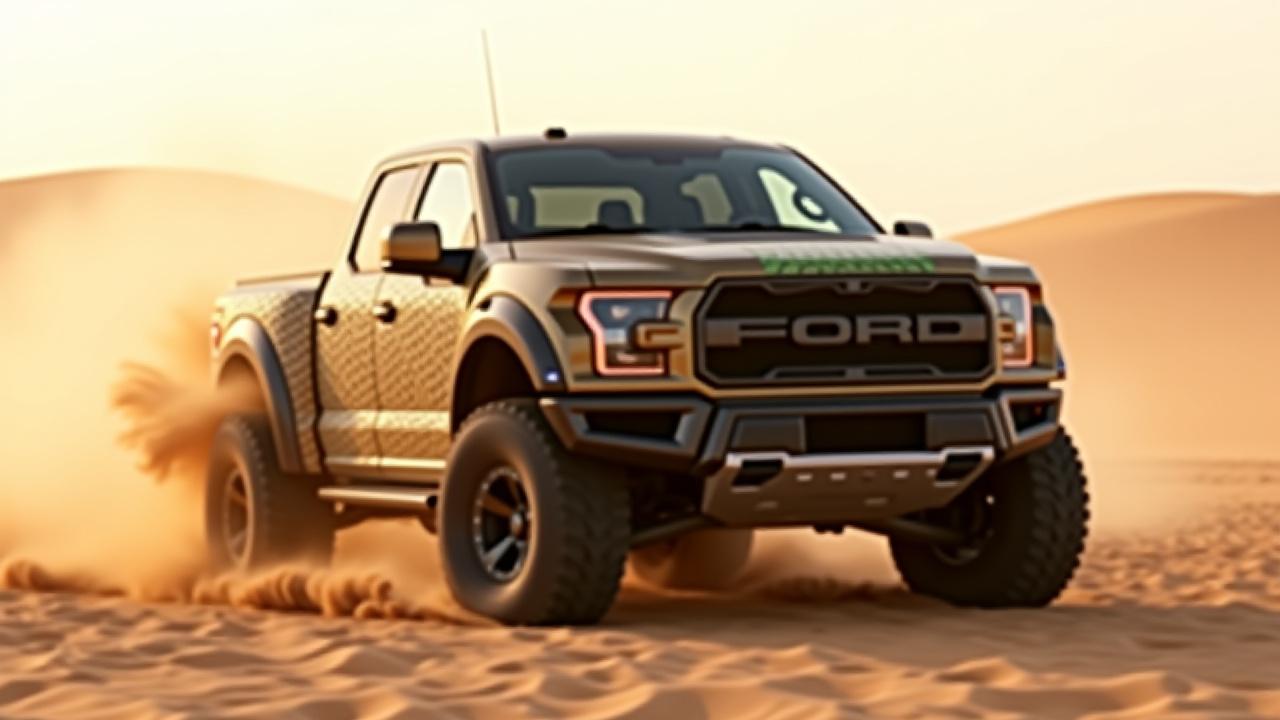 爬虫類の鱗のようなラップが施されたオフロードトラック